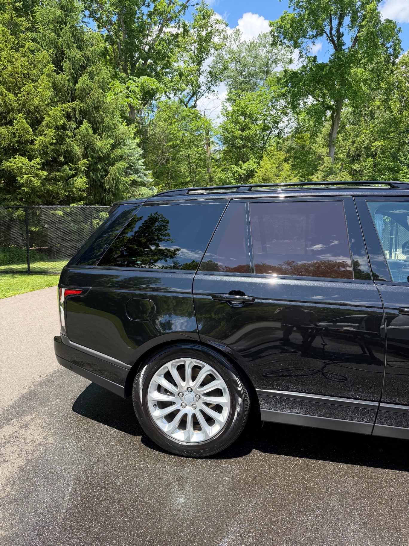 Black Range Rover with polished paint and cleaned wheels